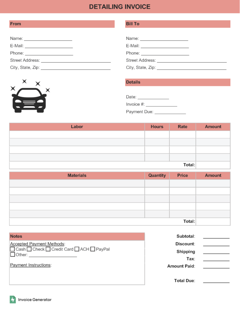 Detailing invoice template