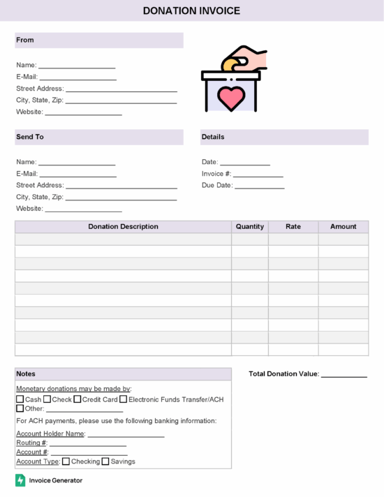 Donation invoice template