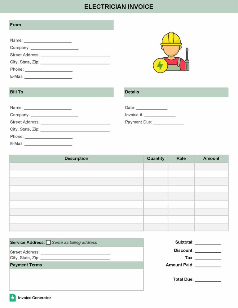 Electrician invoice template