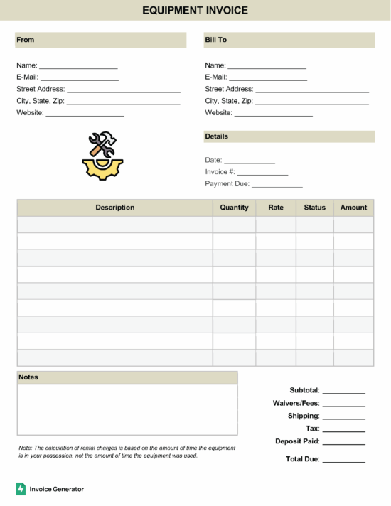 Equipment invoice template