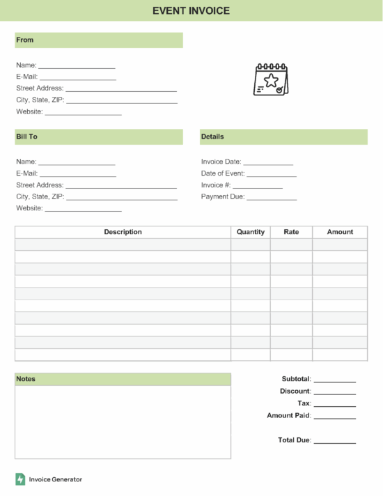 Event invoice template
