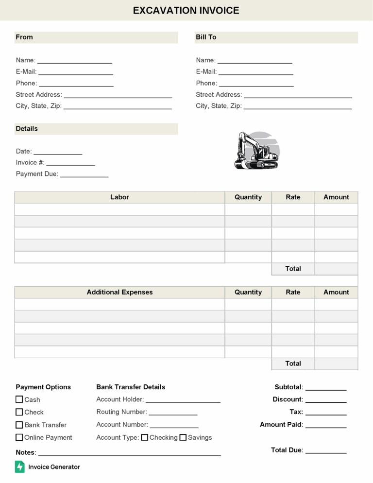 Excavation invoice template