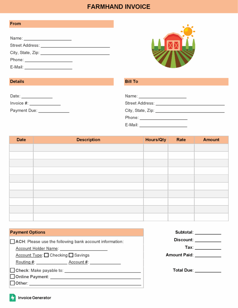 Farmhand invoice template