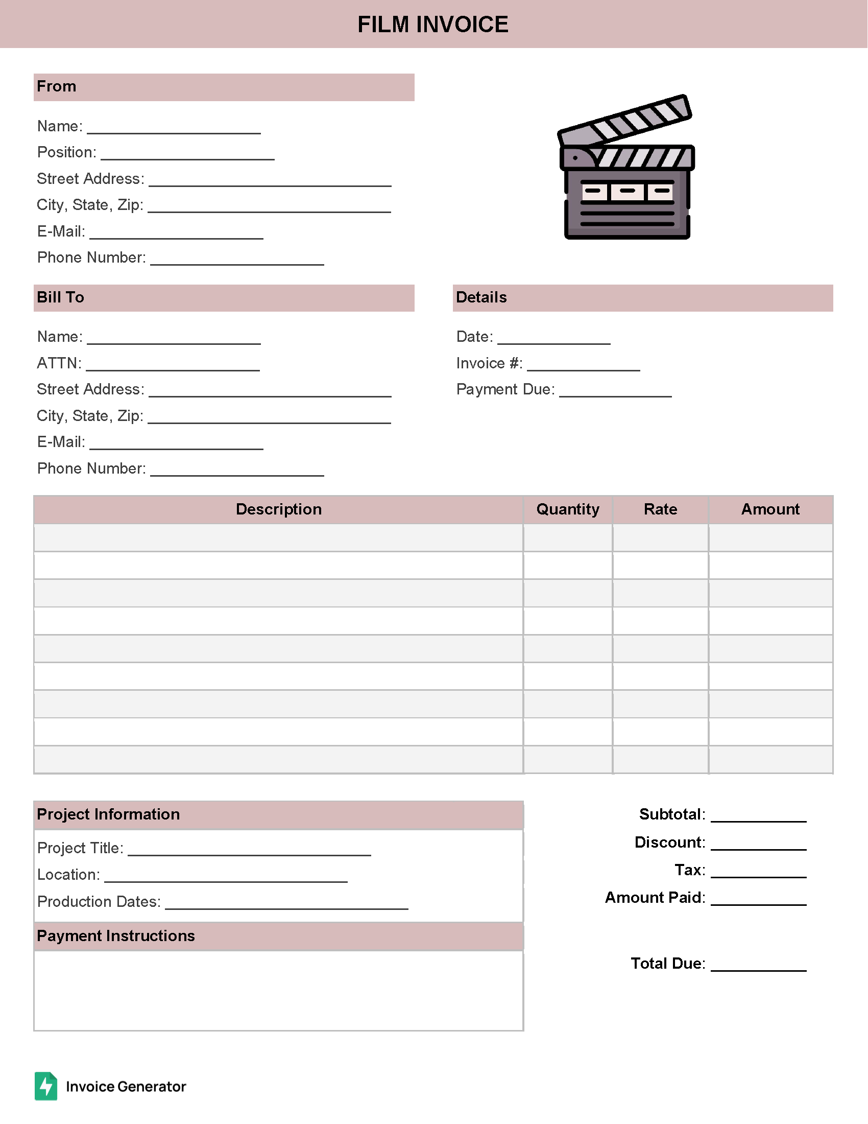 Movie / Film Invoice Template