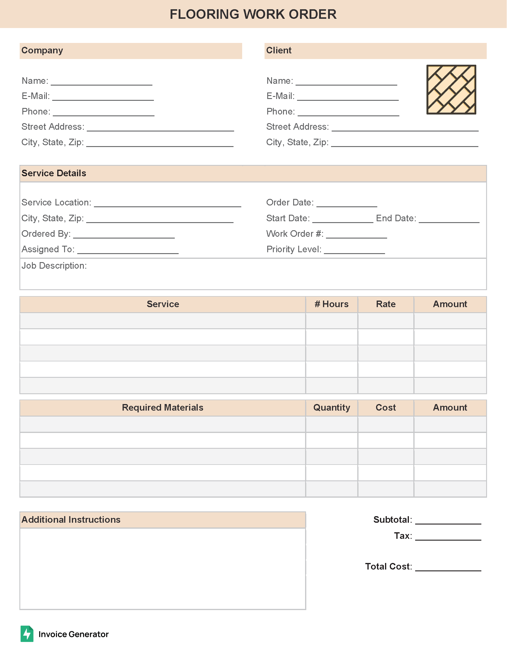 Flooring work order template