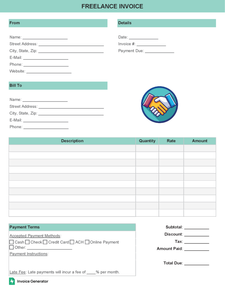 Freelance invoice template