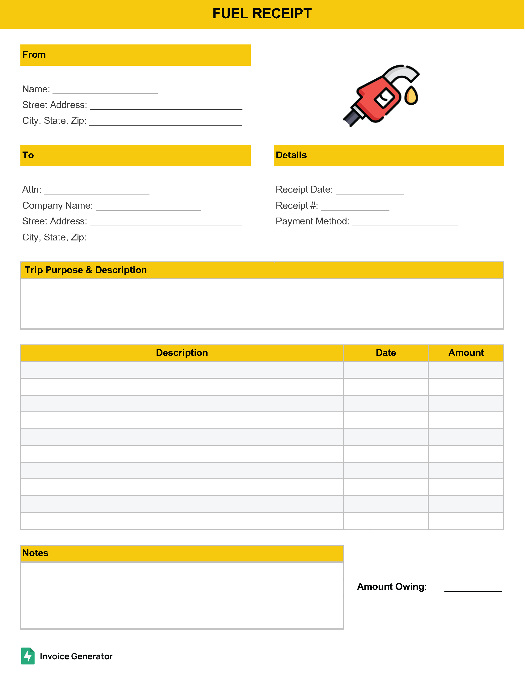 Fuel (Gas) Receipt Template