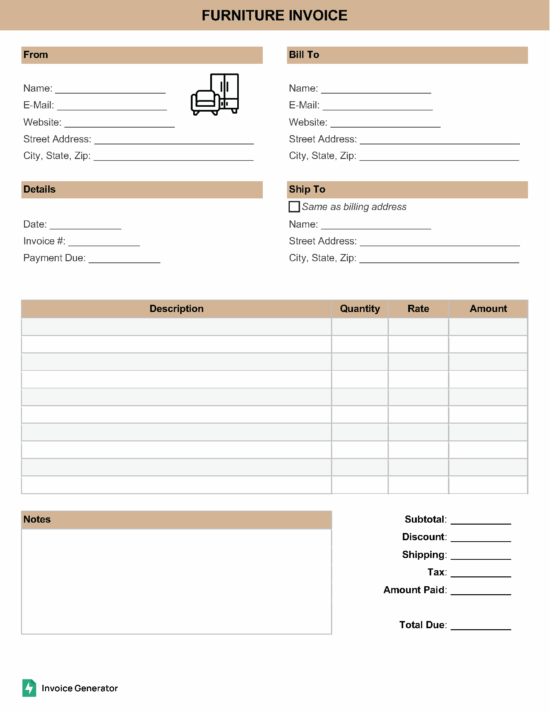 Furniture invoice template