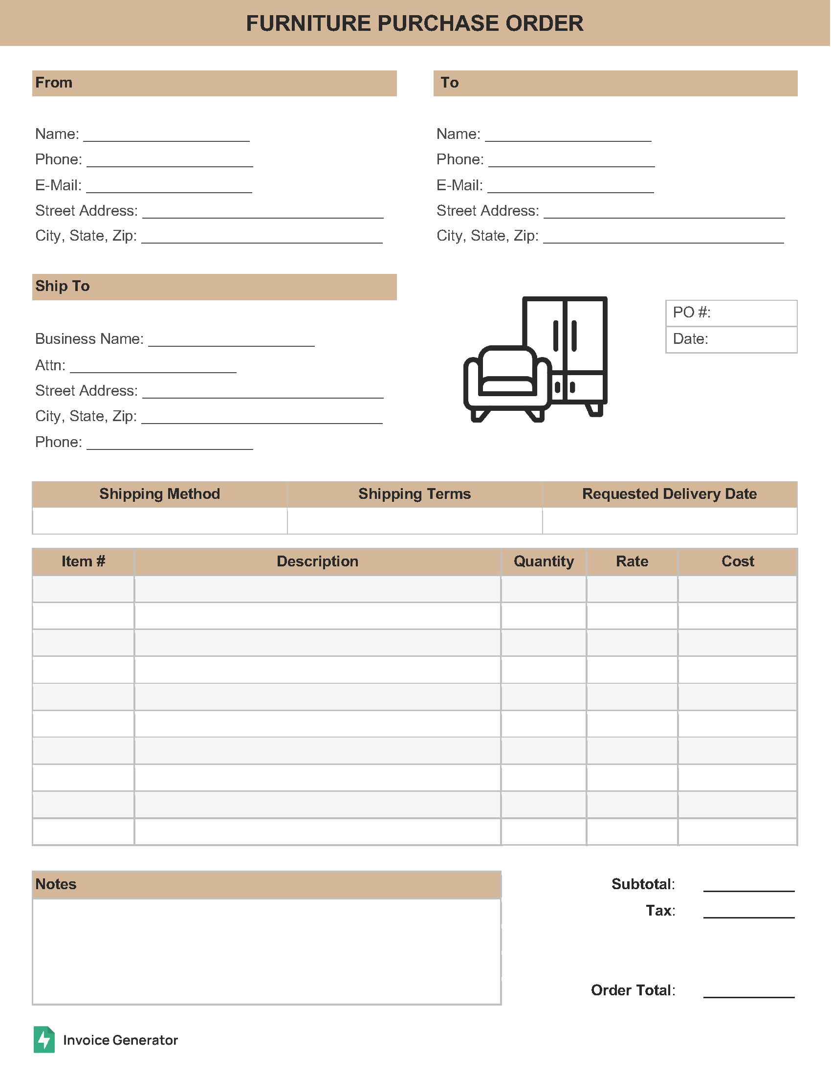 Furniture Purchase Order Template