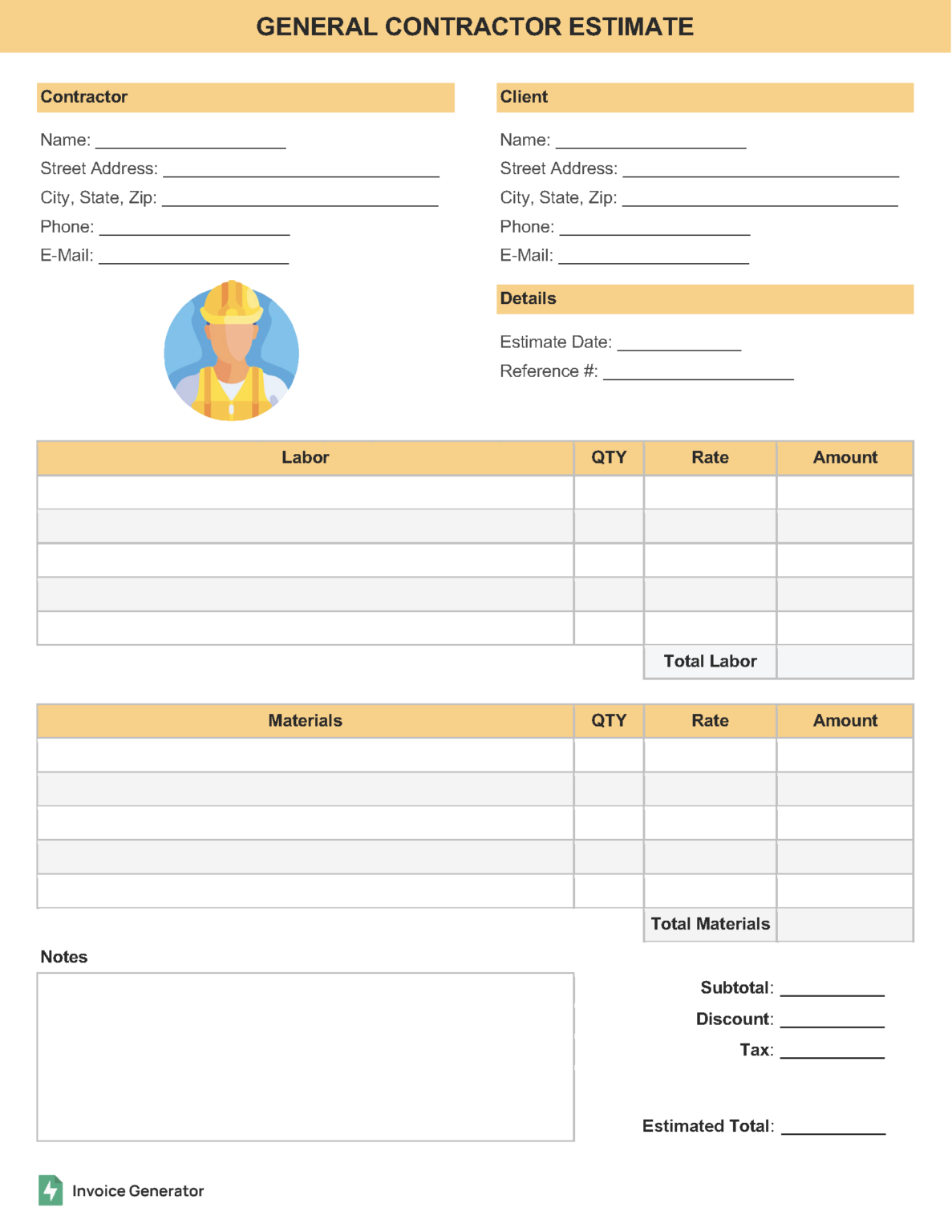 Free General Contractor Estimate Template