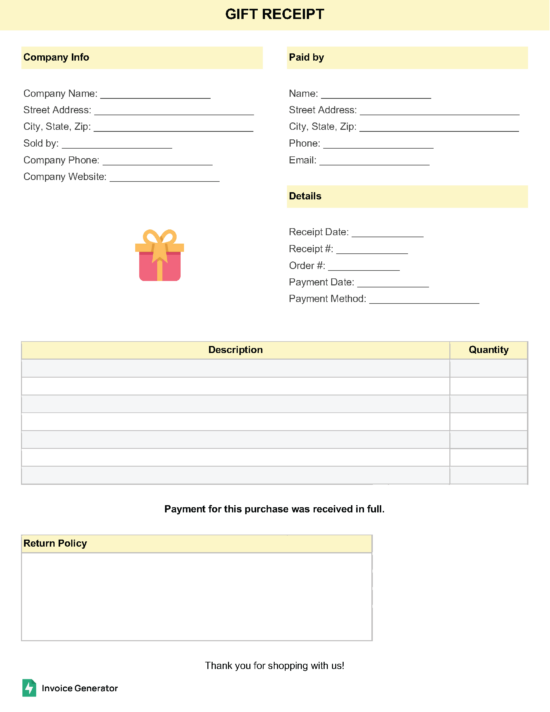 Gift receipt template