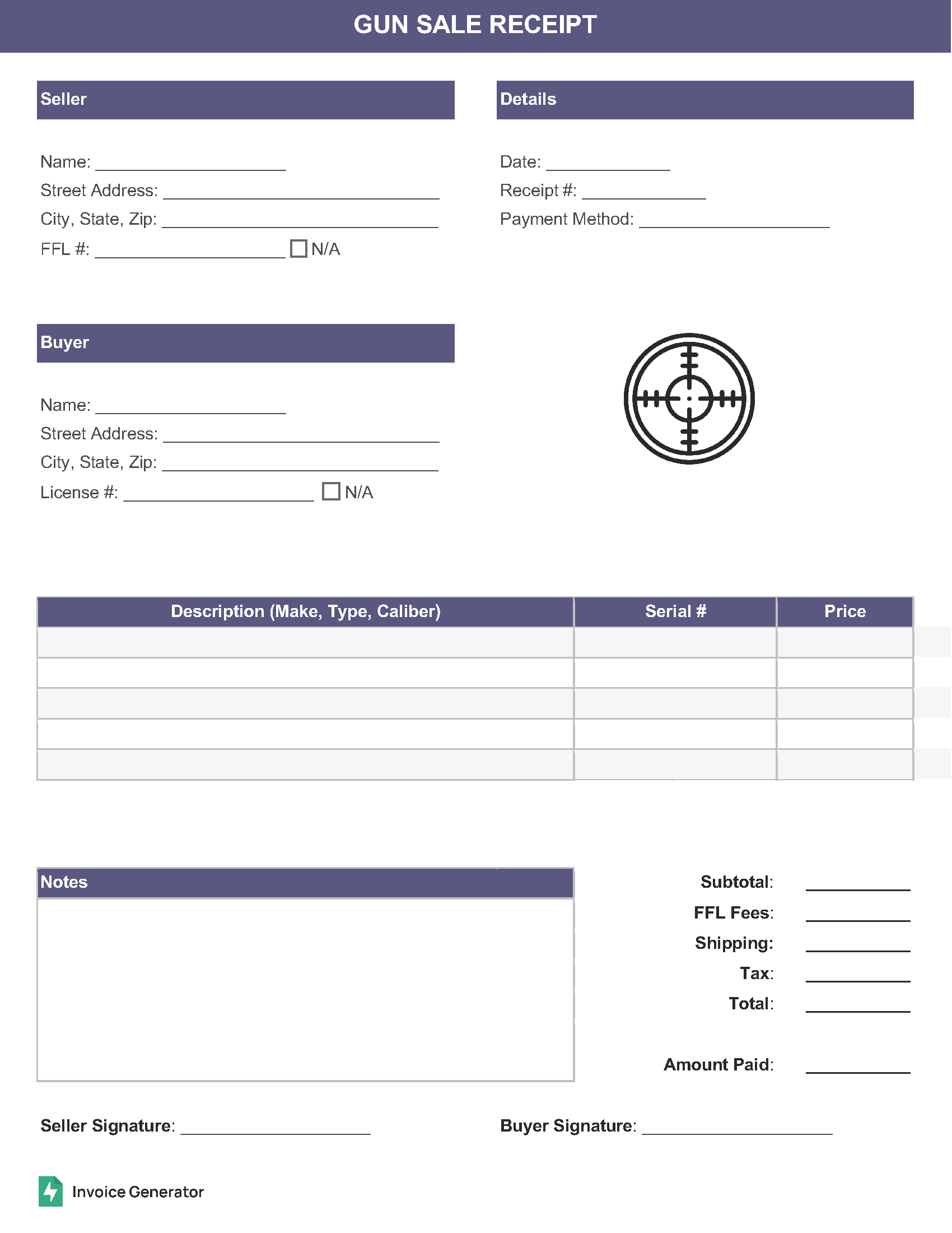 Gun Sale Receipt Template
