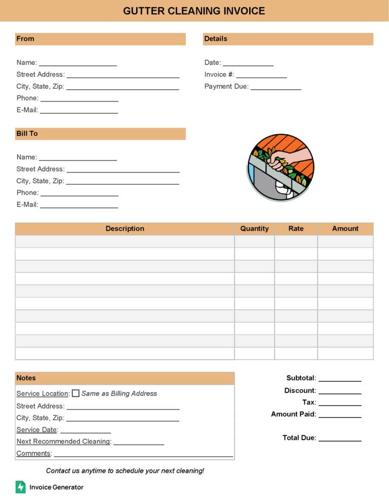 Gutter cleaning invoice template
