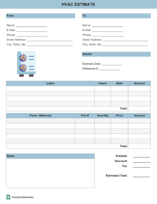 HVAC estimate template