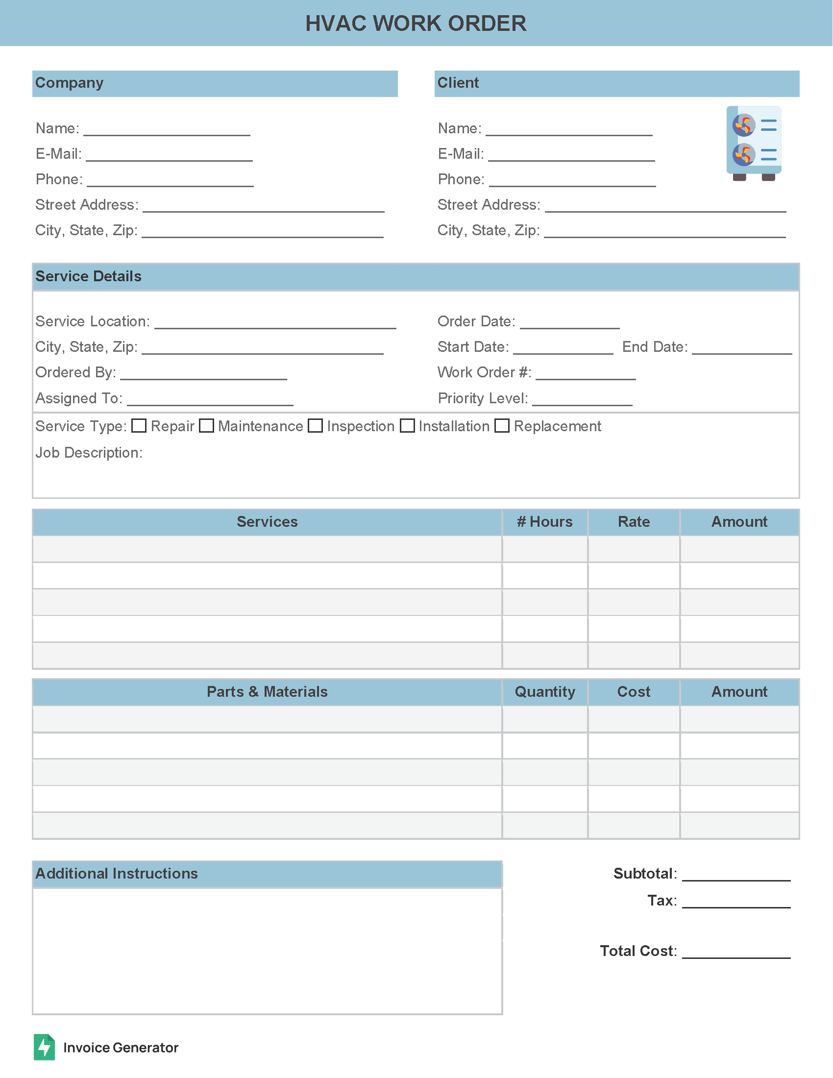 HVAC work order template