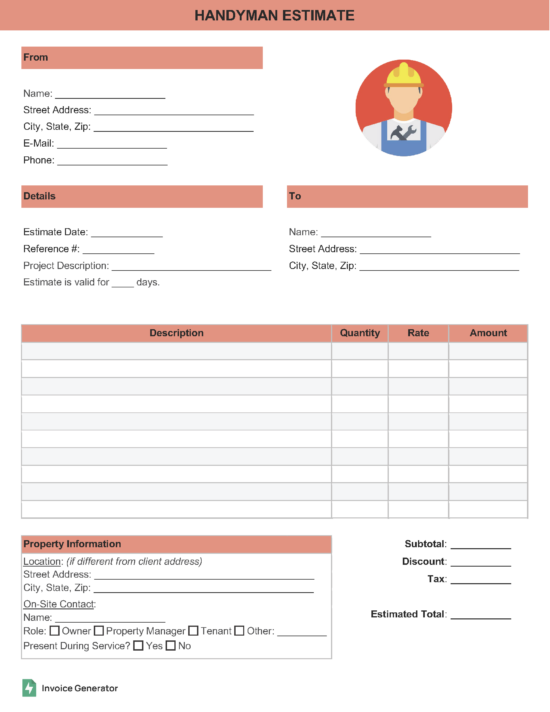 Handyman estimate template