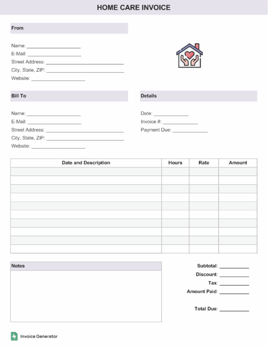 Home care invoice template