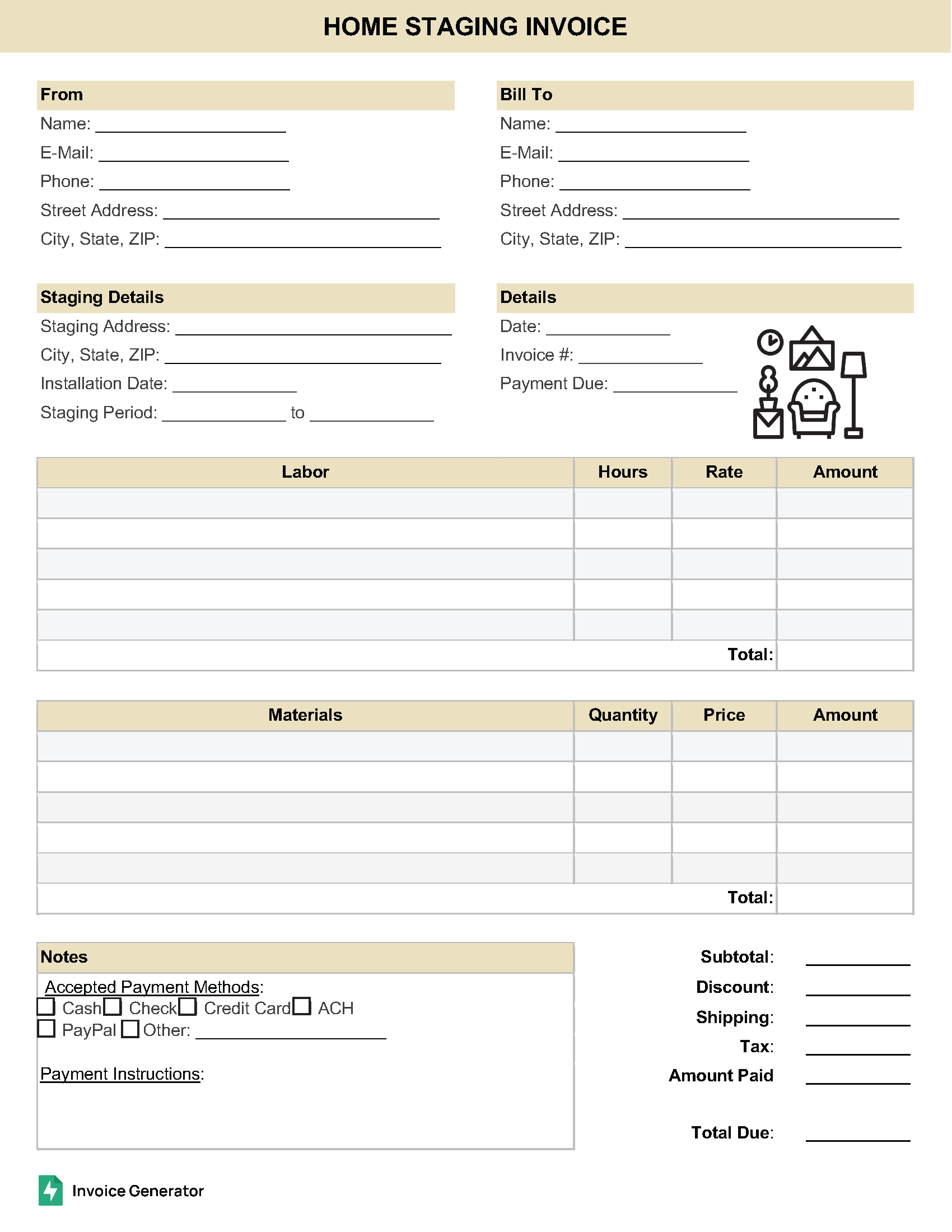 Home Staging Invoice Template
