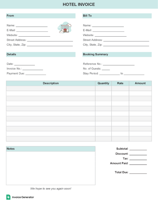 Hotel invoice template