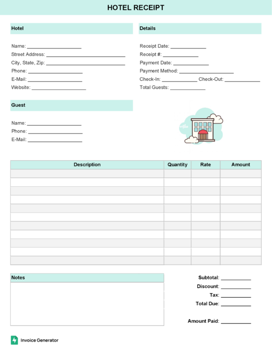 Hotel receipt template