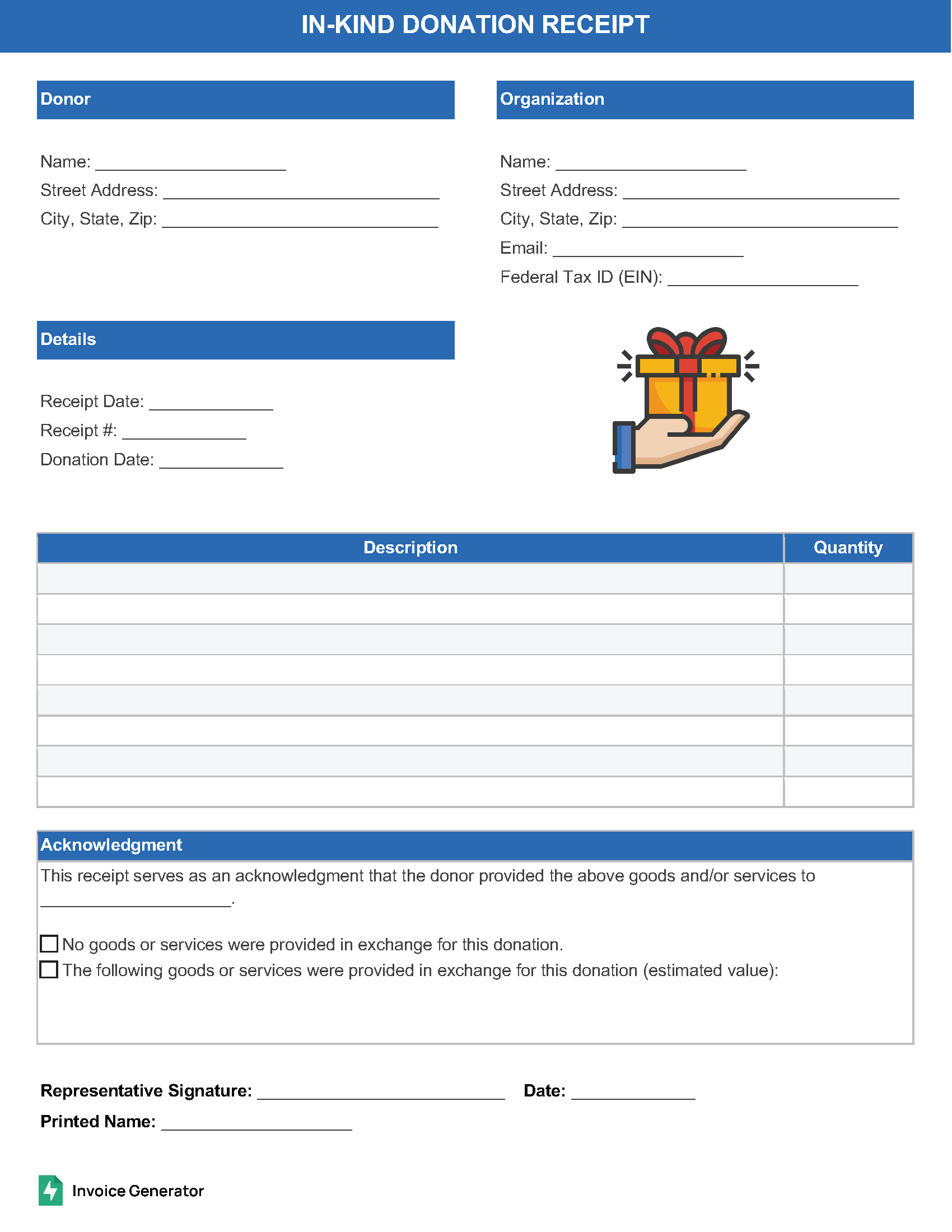 In-Kind Donation Receipt Template