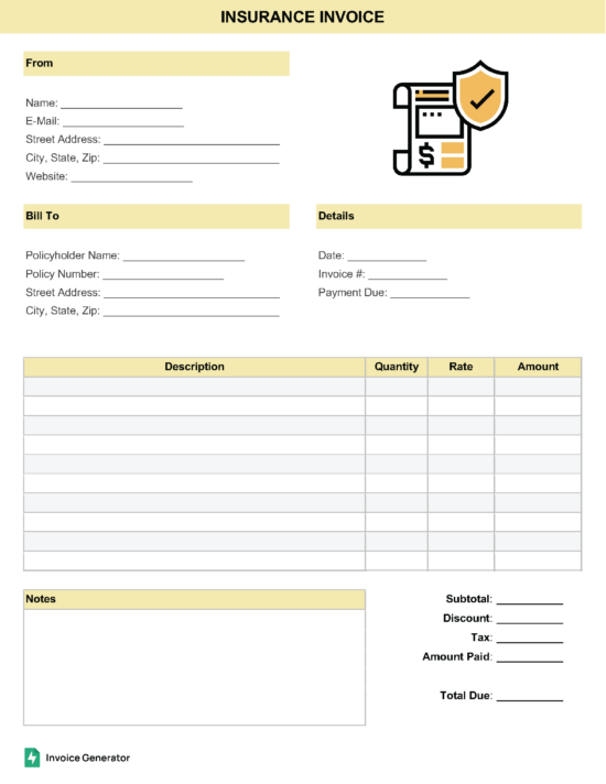 Insurance invoice template