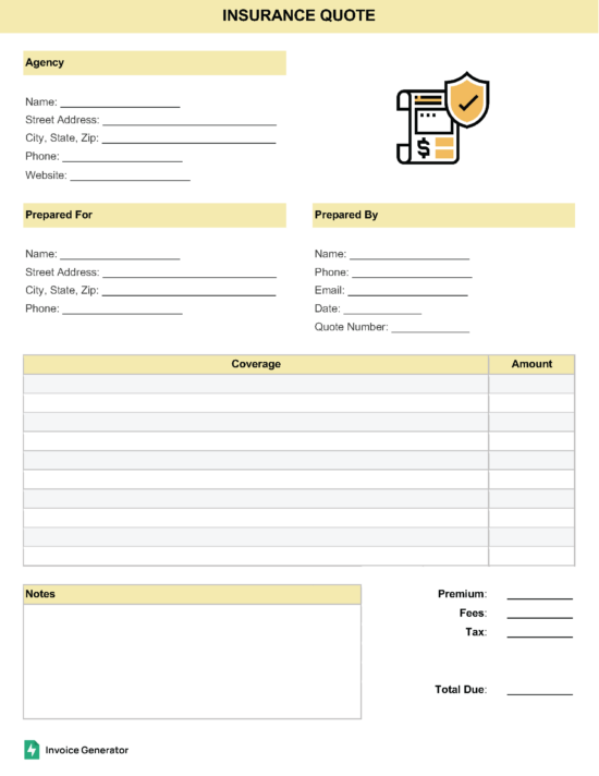 Insurance quote template