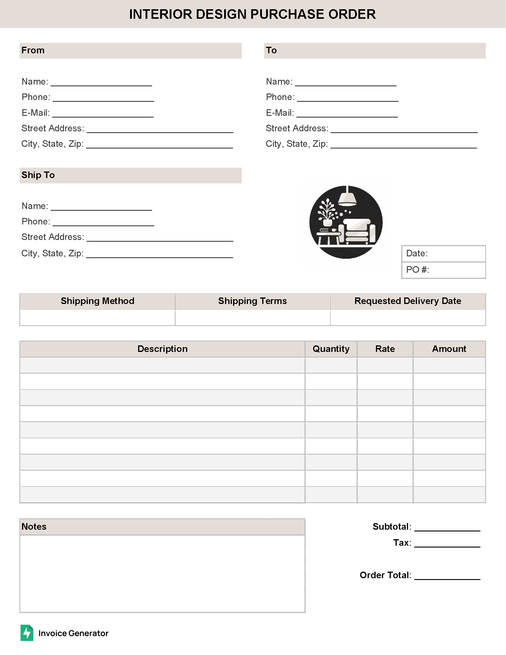 Interior Design Purchase Order Template