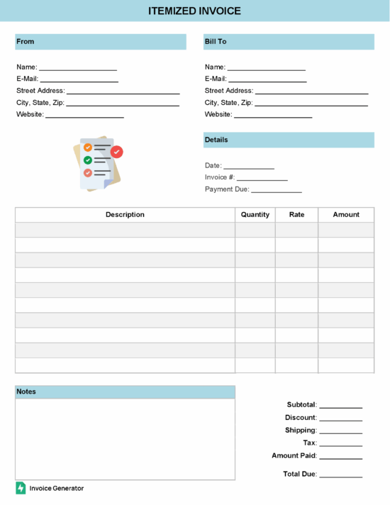 Itemized invoice template