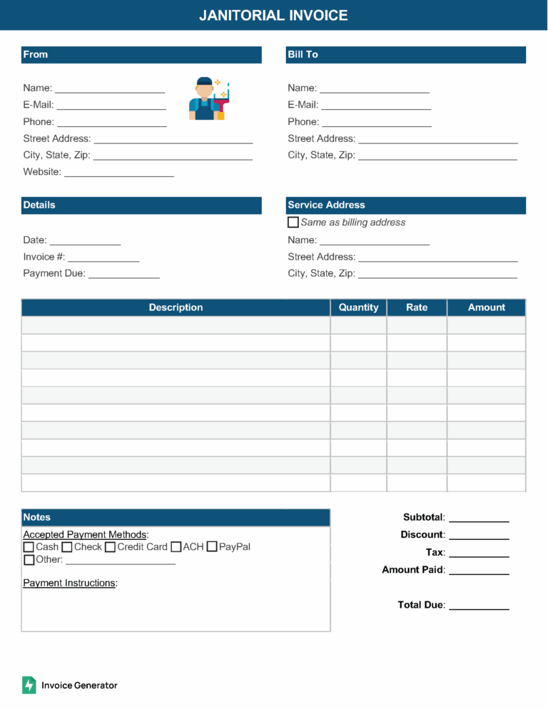 Janitorial invoice template