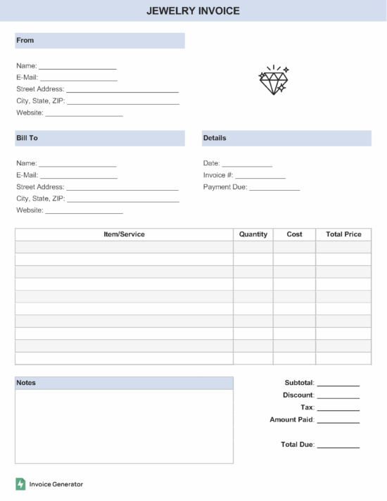 Jewelry invoice template