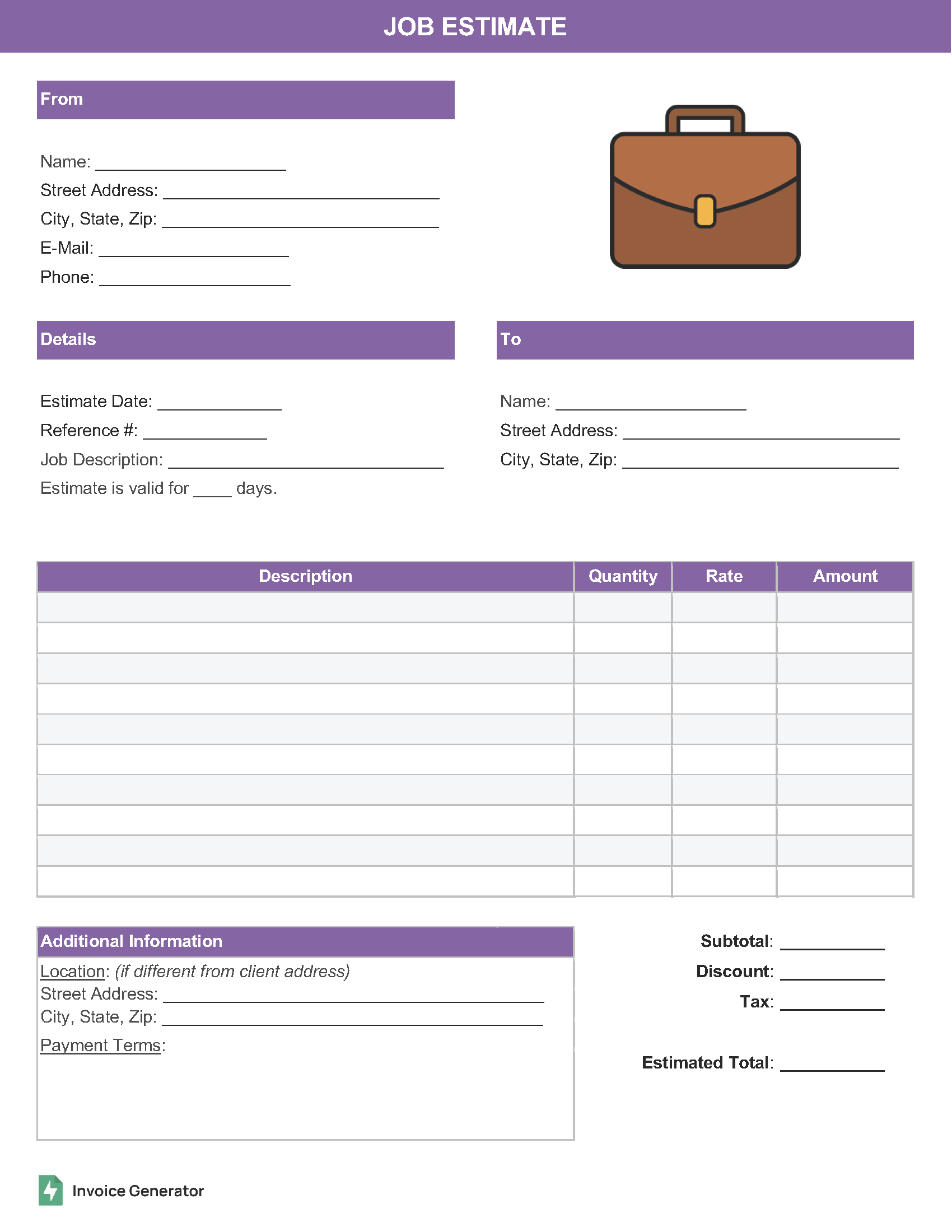 Job estimate template