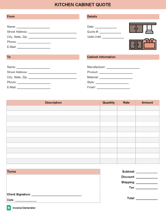 Kitchen cabinet quote template