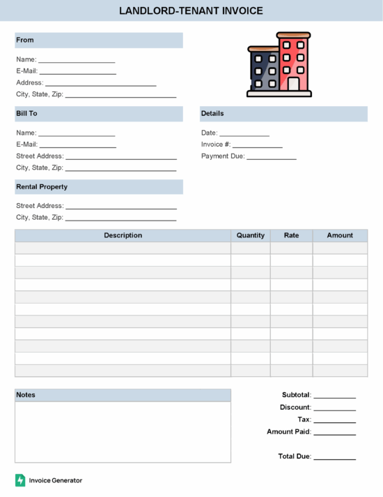 Landlord-tenant invoice template