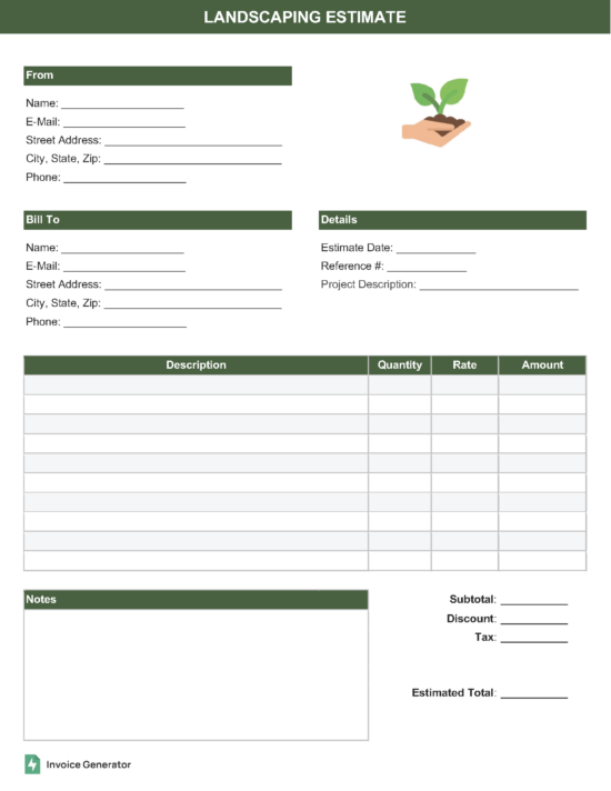 Landscaping estimate template