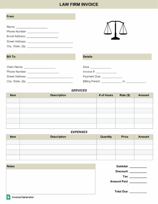 Law firm invoice template