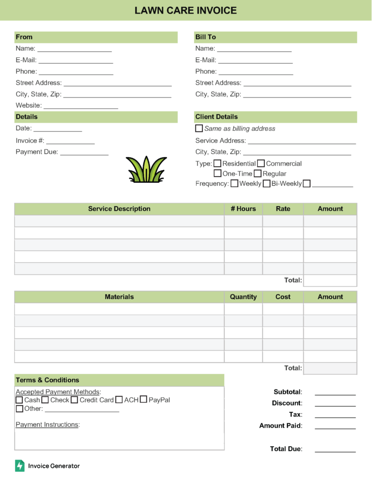 Lawn care invoice template