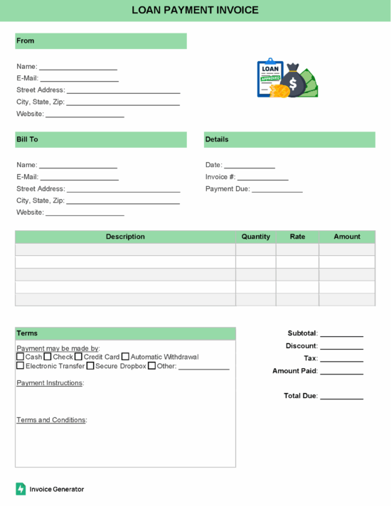 Loan payment invoice template