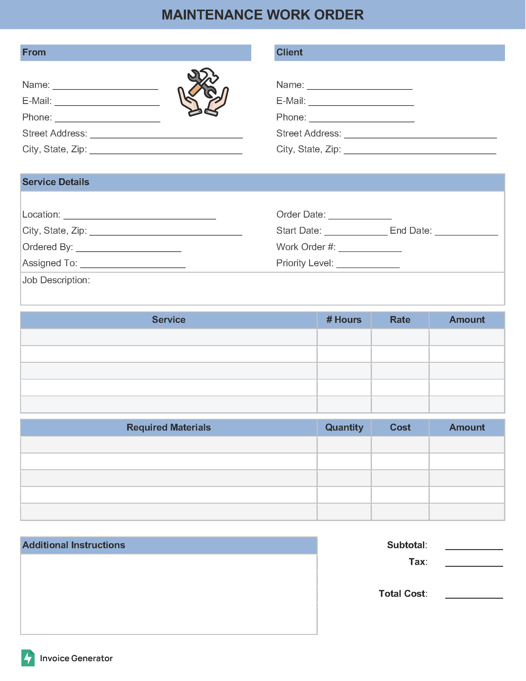 Maintenance Work Order Template