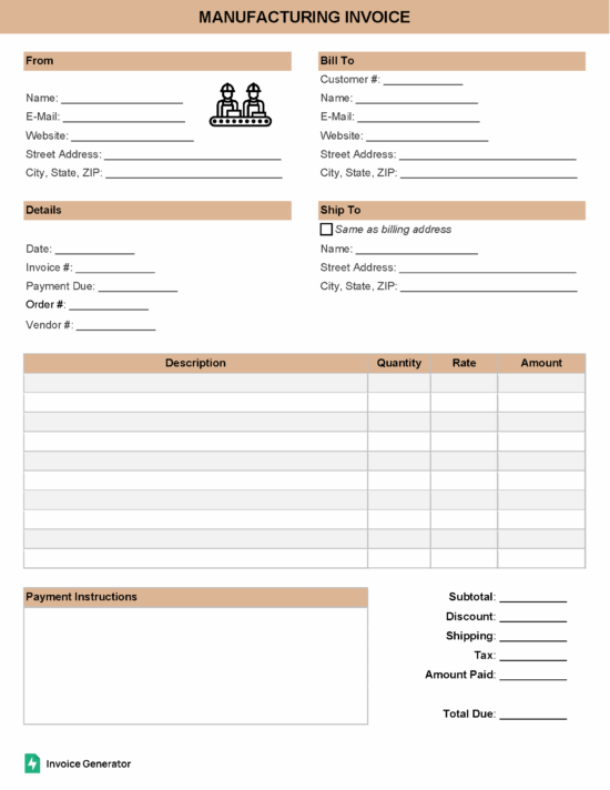 Manufacturing invoice template