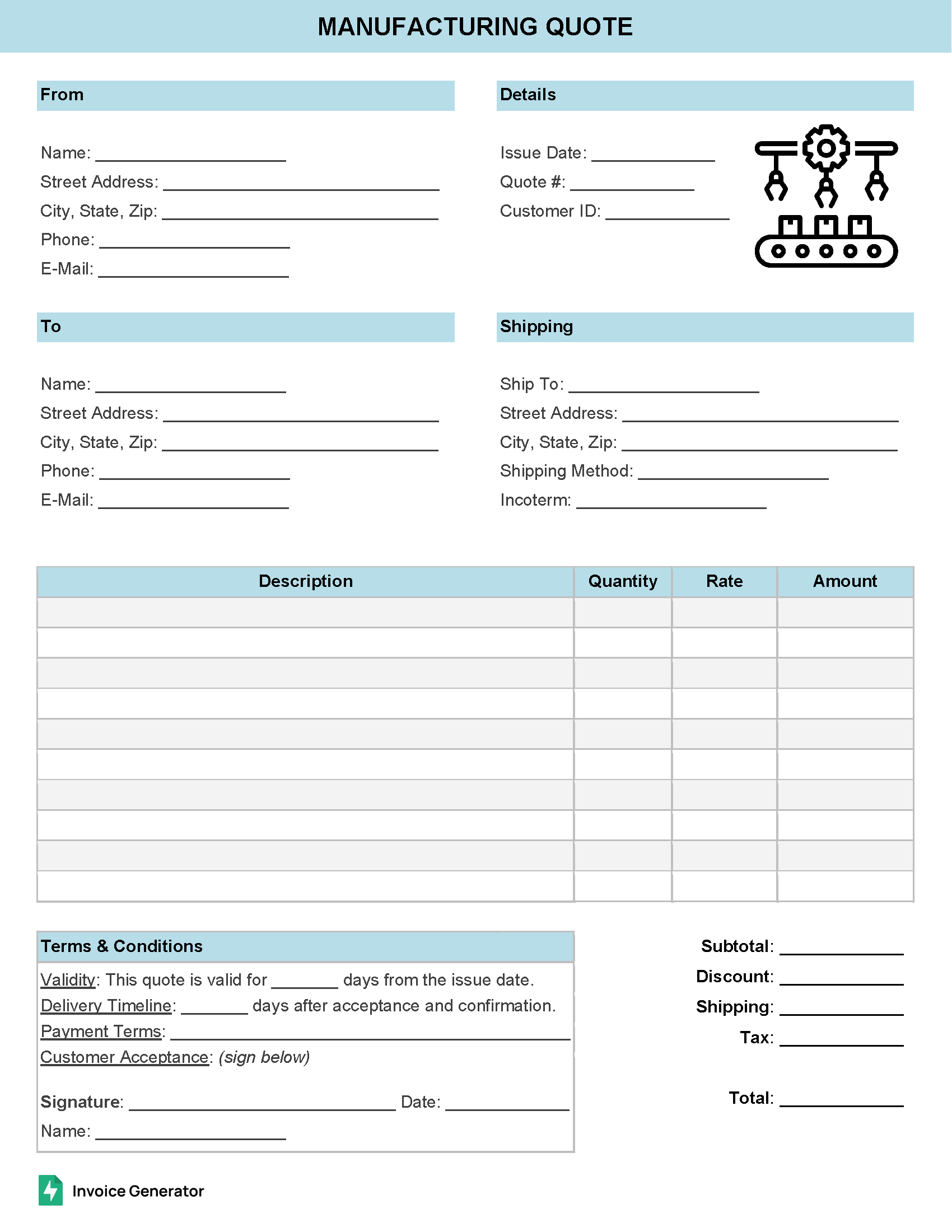 Manufacturing Quote Template