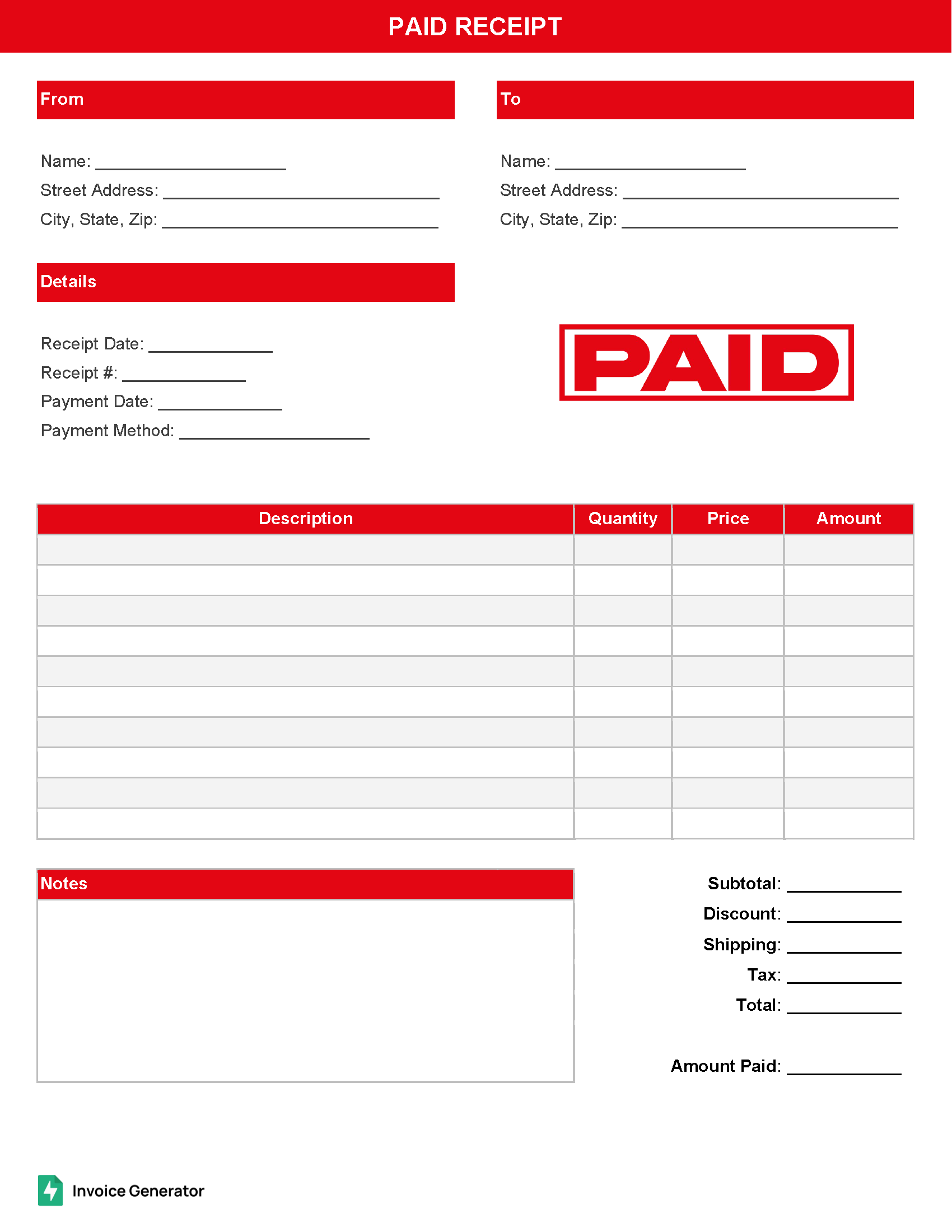 “Marked as Paid” Receipt Template