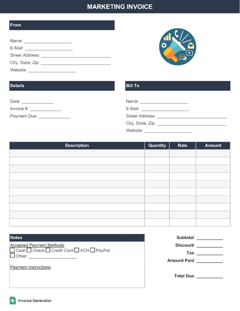 Marketing invoice template