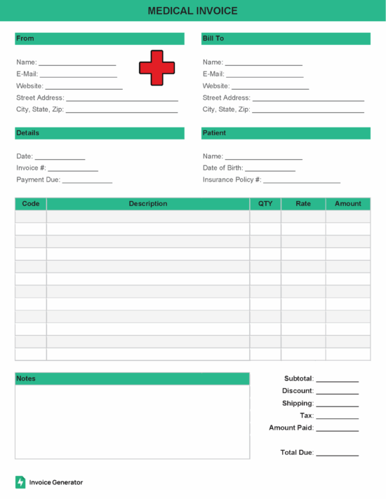 Medical invoice template