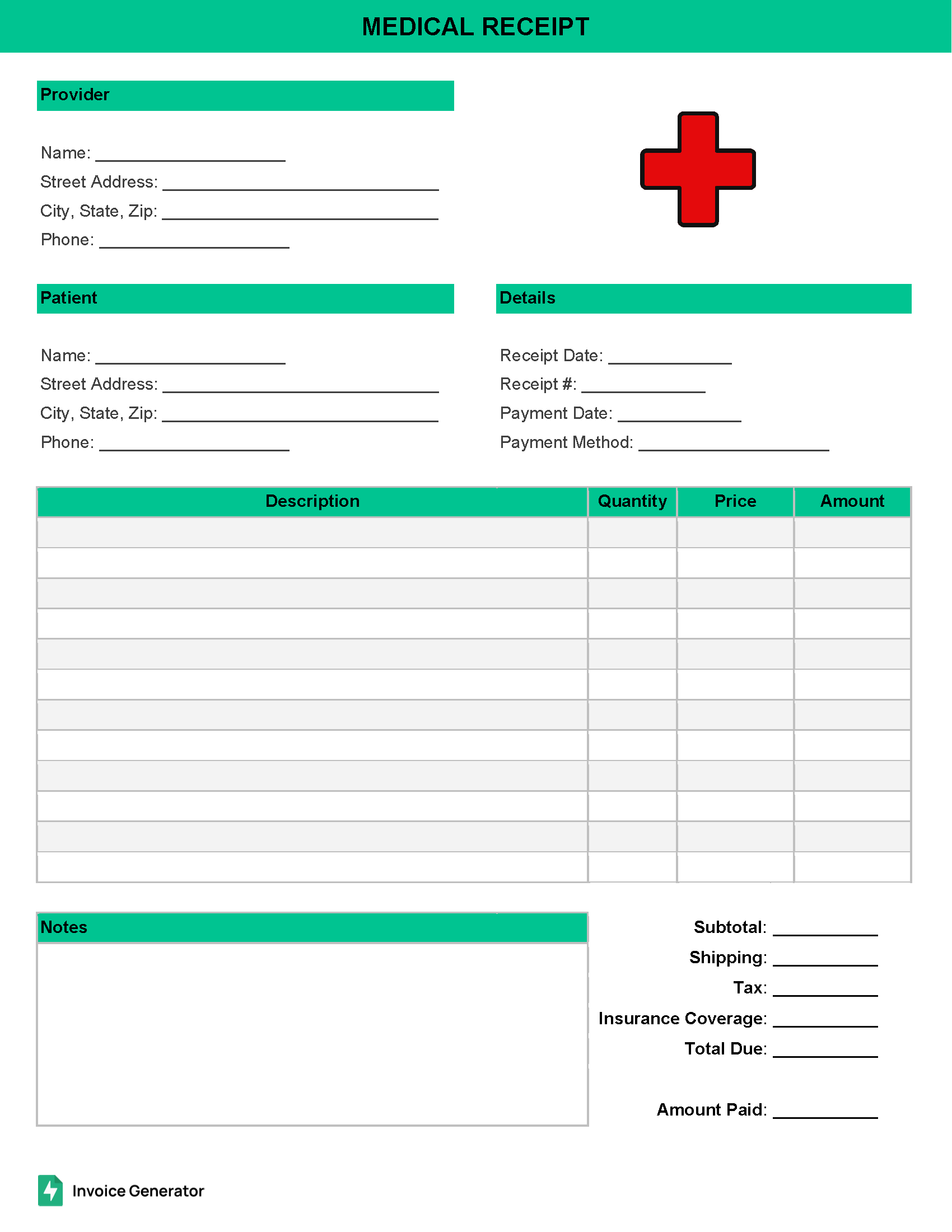 Medical Receipt Template