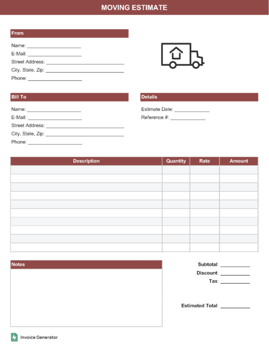 Moving estimate template