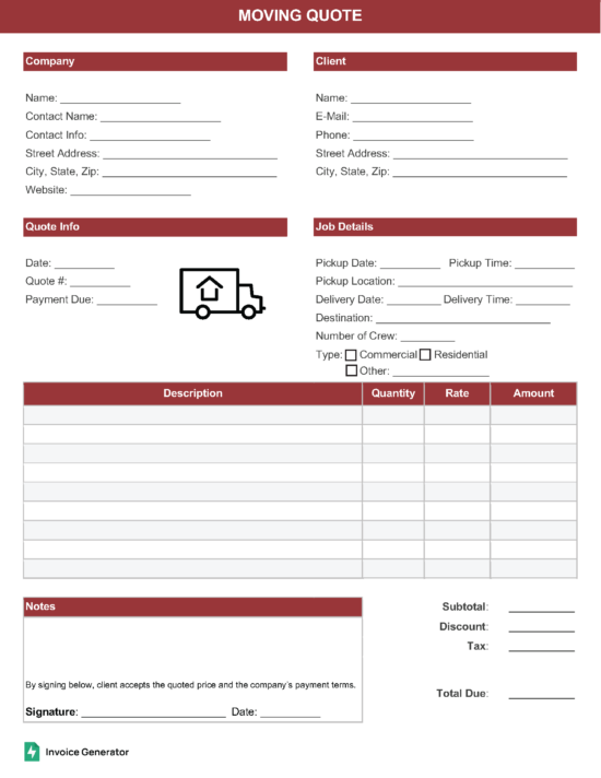 Moving quote template