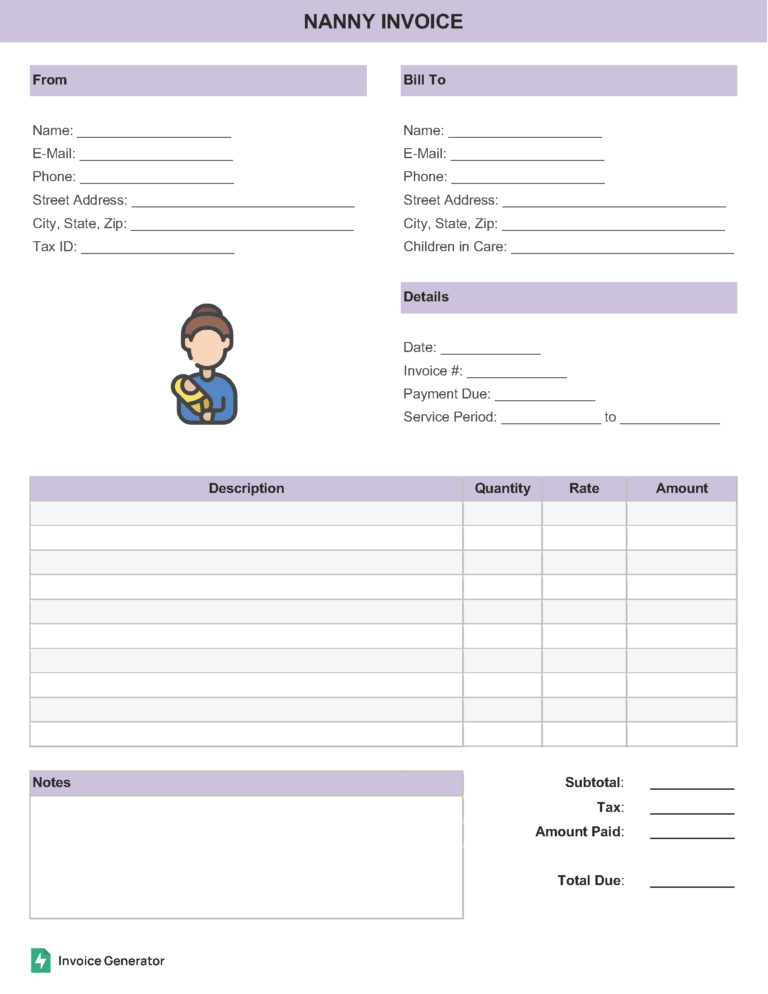 Nanny invoice template