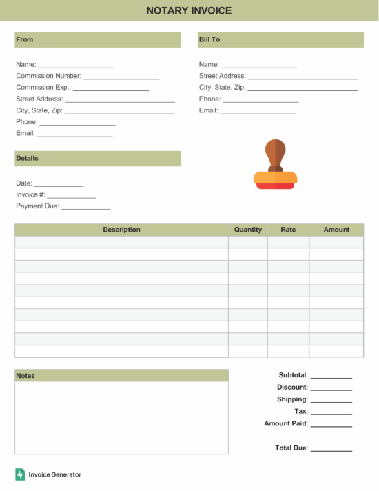 Notary invoice template