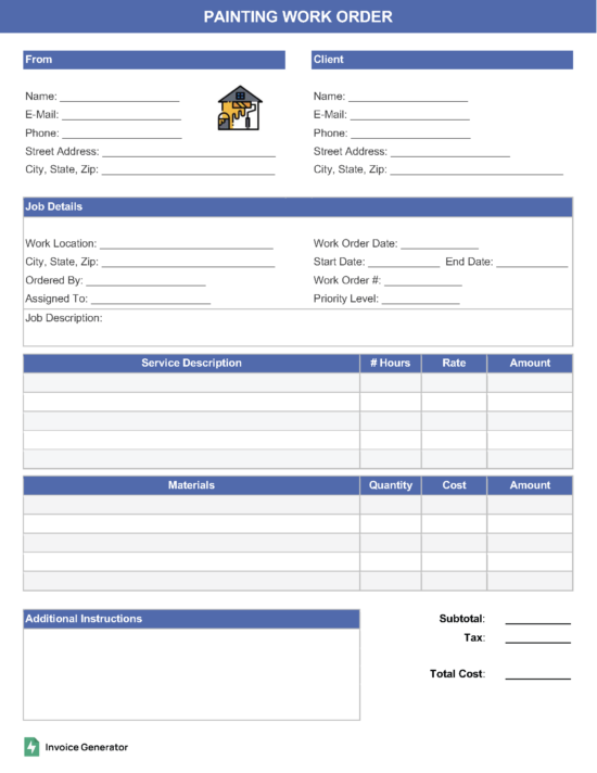 Painting Work Order Template